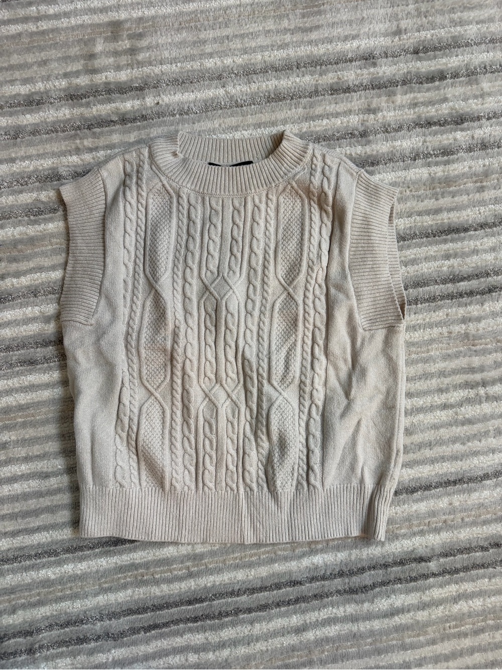 Cyrus Cream Cable Knit Sleeveless Crewneck Sweater Vest